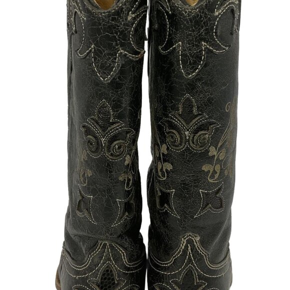 ViNTaGe Corral Black Lizard Over Inlay Cowgirl Boots 6.5 - Picture 10 of 10